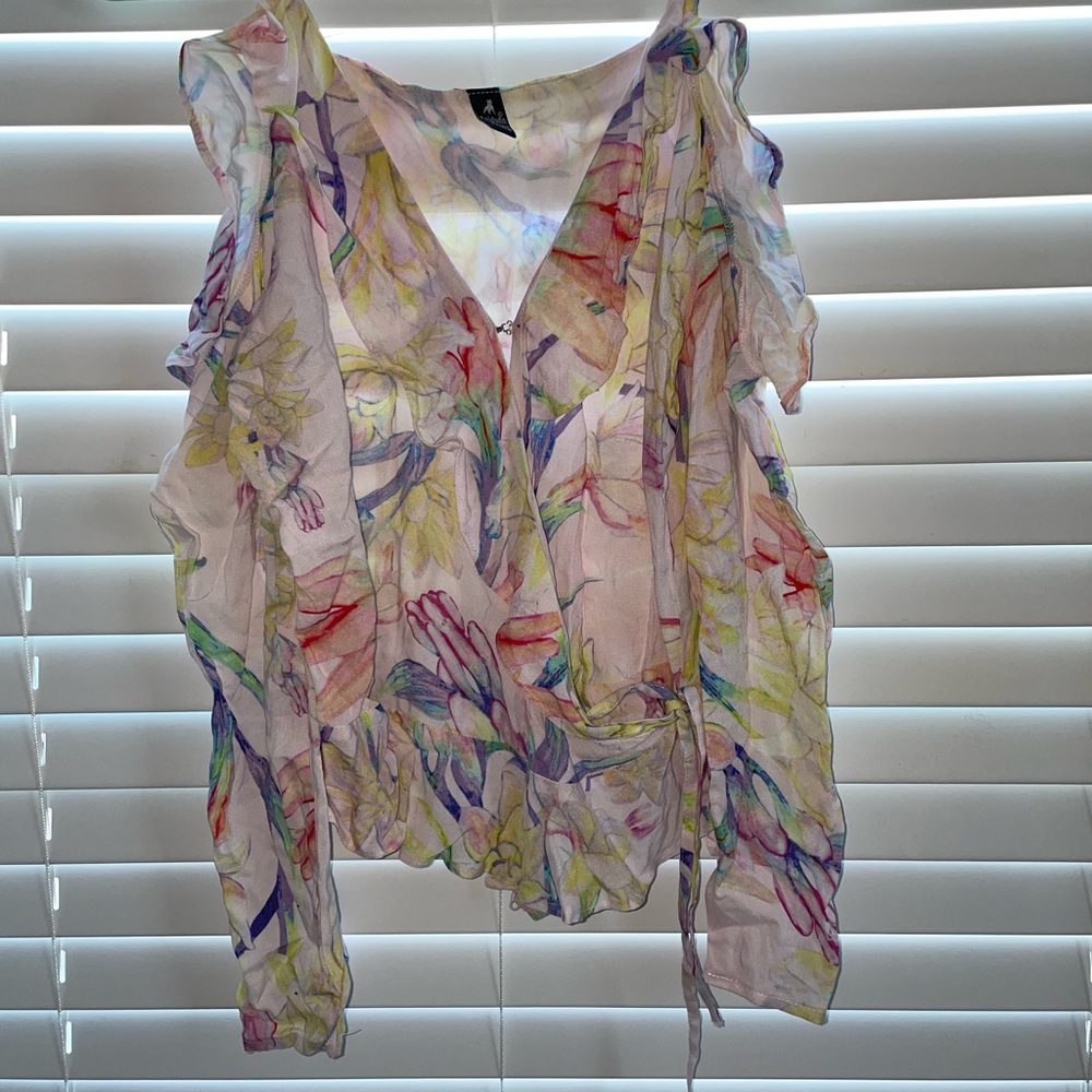 Neon Floral Print Casual/Formal Blouse